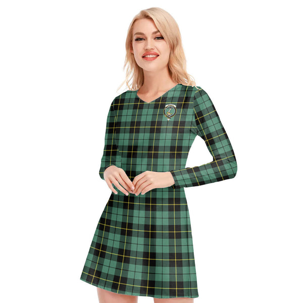 Wallace Hunting Ancient Tartan Crest V-neck Long Sleeve Dress