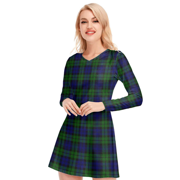 Campbell Modern Tartan Plaid V-neck Long Sleeve Dress