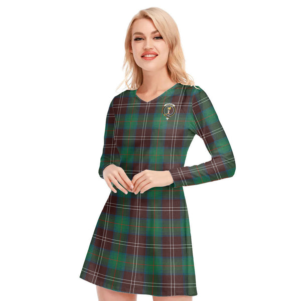 Chisholm Hunting Ancient Tartan Crest V-neck Long Sleeve Dress