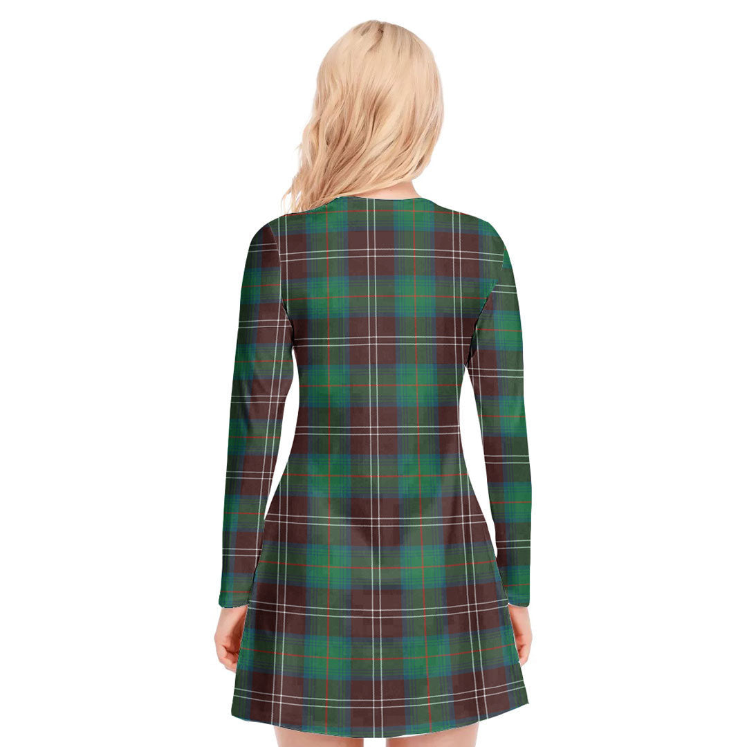 Chisholm Hunting Ancient Tartan Crest V-neck Long Sleeve Dress