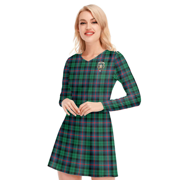 Urquhart Broad Red Ancient Tartan Crest V-neck Long Sleeve Dress