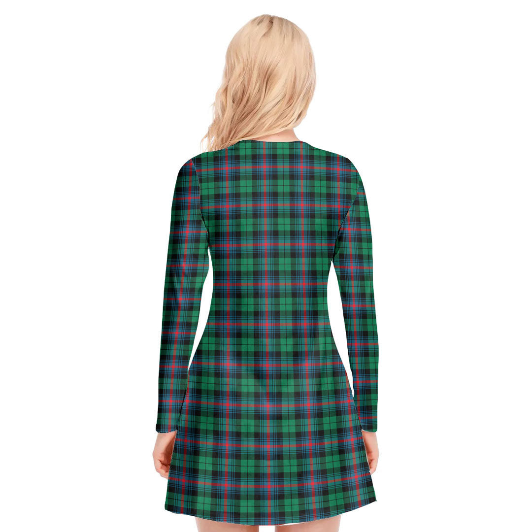 Urquhart Broad Red Ancient Tartan Crest V-neck Long Sleeve Dress