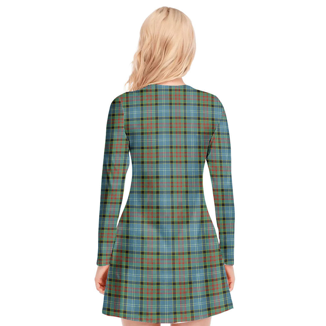 Paisley District Tartan Plaid V-neck Long Sleeve Dress