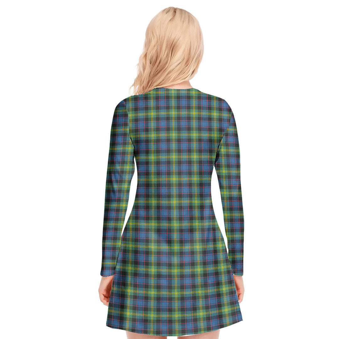 Watson Ancient Tartan Plaid V-neck Long Sleeve Dress