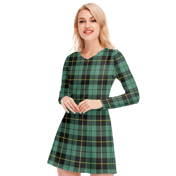 Wallace Hunting Ancient Tartan Plaid V-neck Long Sleeve Dress