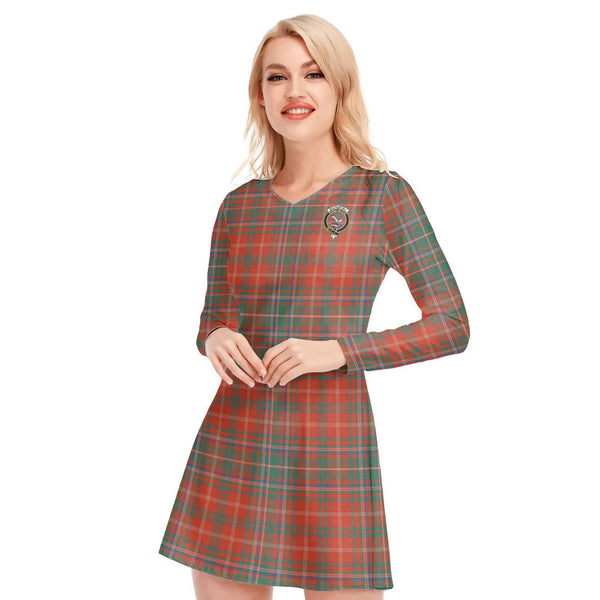 MacDougall Ancient Tartan Crest V-neck Long Sleeve Dress