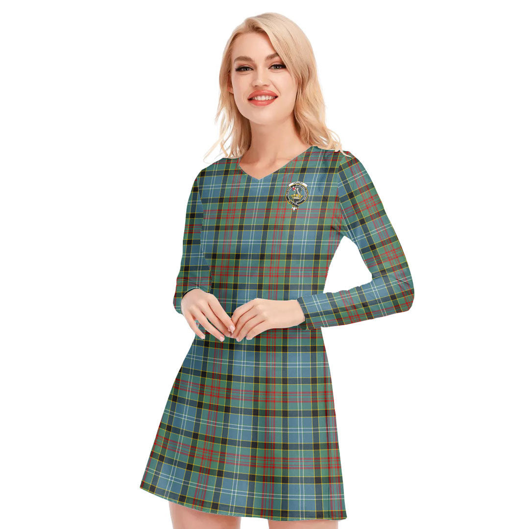 Paisley District Tartan Crest V-neck Long Sleeve Dress