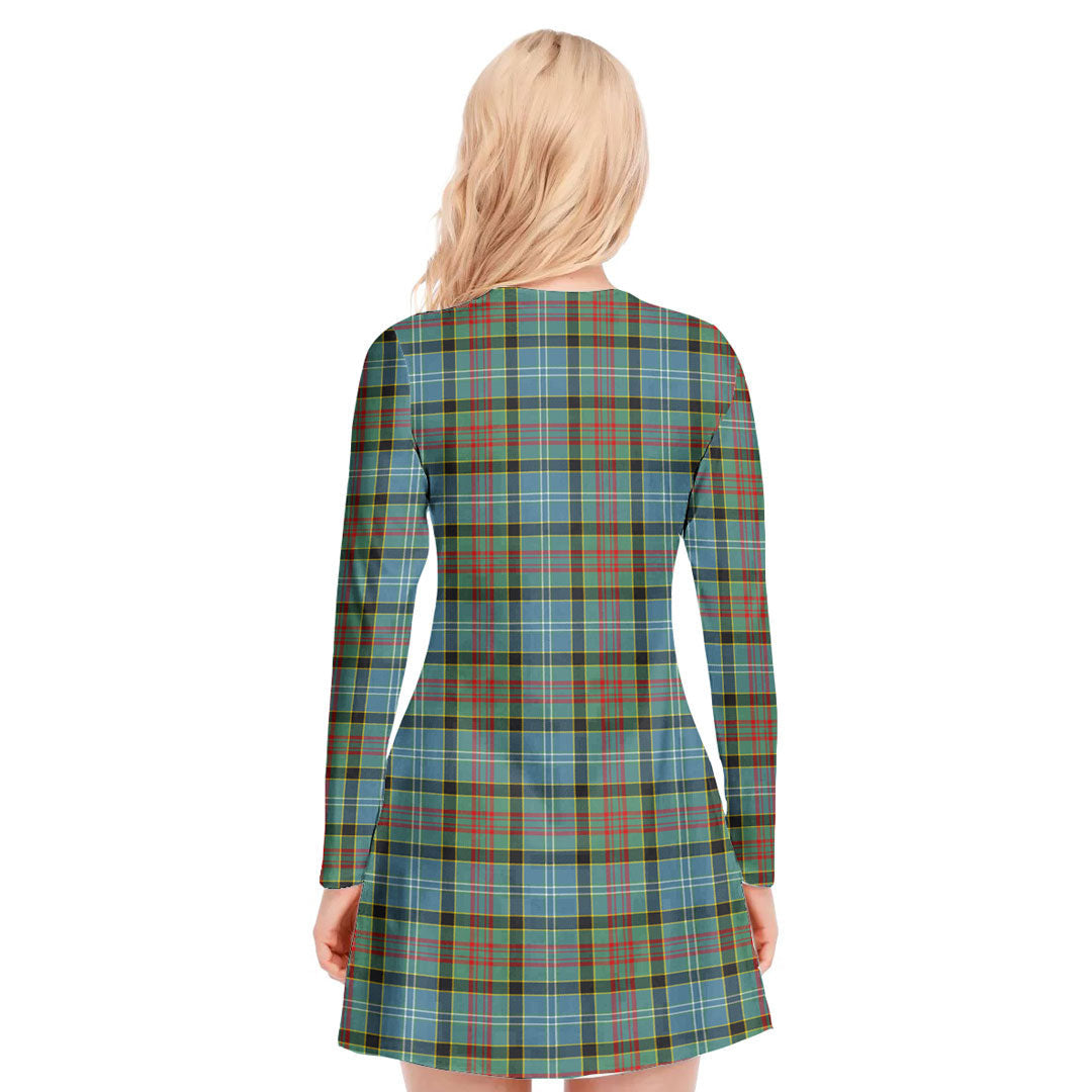 Paisley District Tartan Crest V-neck Long Sleeve Dress