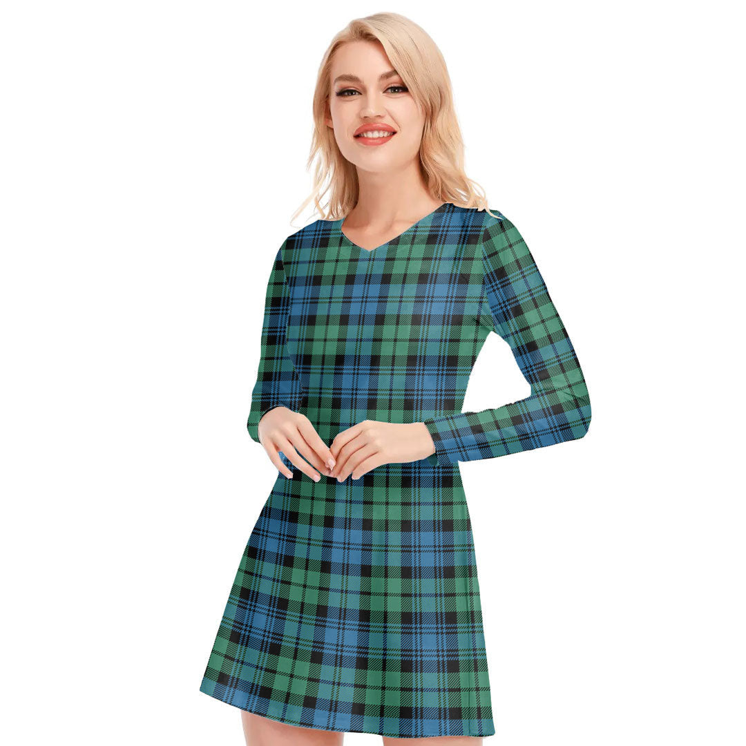 Campbell Ancient 01 Tartan Plaid V-neck Long Sleeve Dress