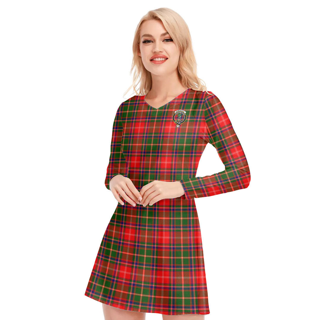 Somerville Modern Tartan Crest V-neck Long Sleeve Dress