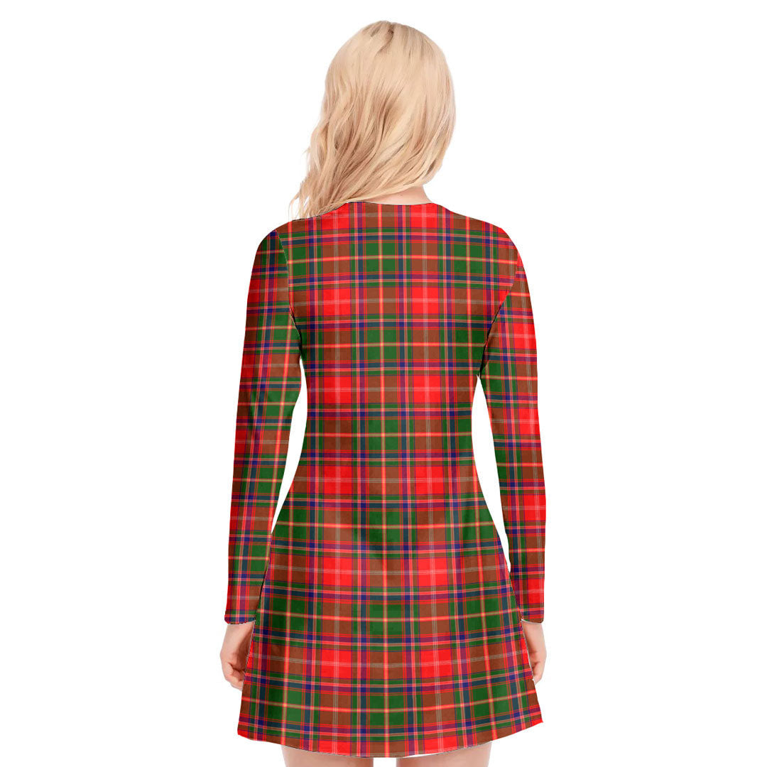 Somerville Modern Tartan Crest V-neck Long Sleeve Dress