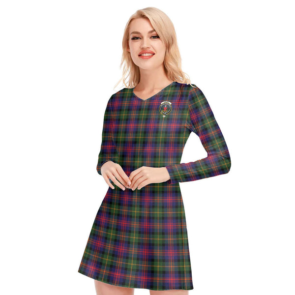 Logan Modern Tartan Crest V-neck Long Sleeve Dress