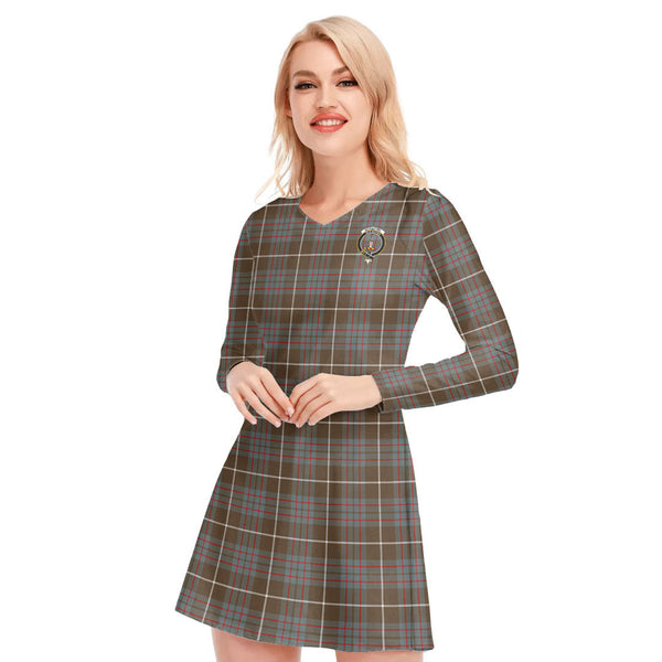 MacIntyre Hunting Weathered Tartan Crest V-neck Long Sleeve Dress