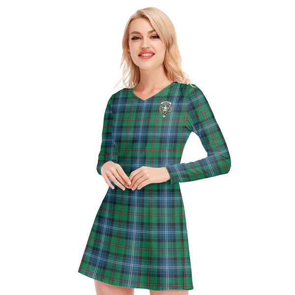 Urquhart Ancient Tartan Crest V-neck Long Sleeve Dress