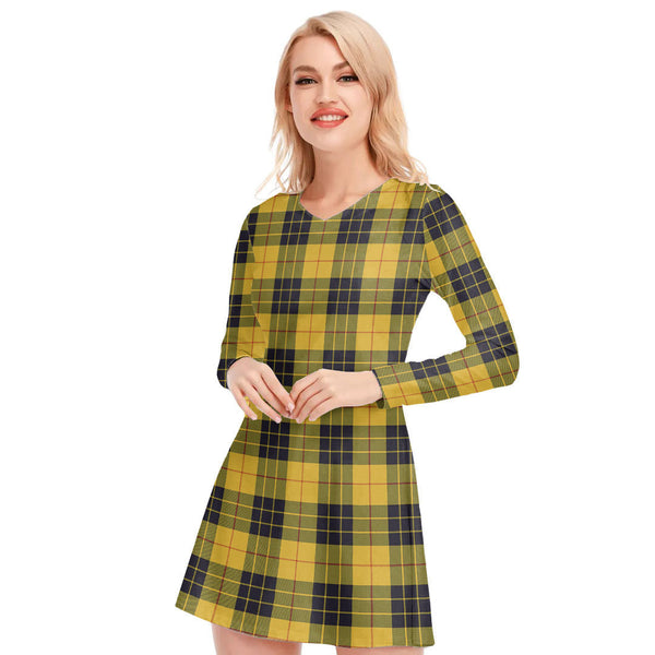 MacLeod of Lewis Ancient Tartan Plaid V-neck Long Sleeve Dress