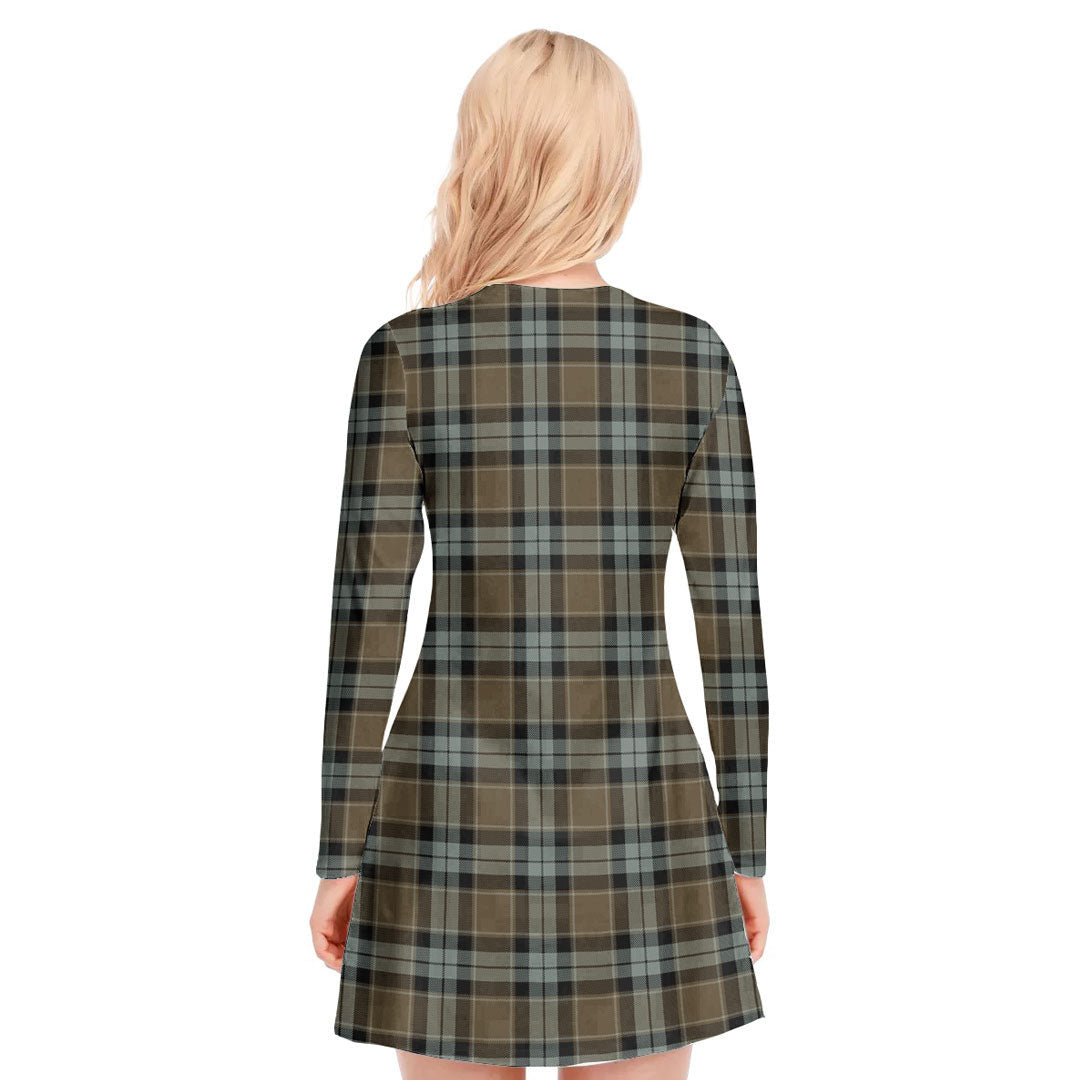 Graham of Menteith Weathered Tartan Crest V-neck Long Sleeve Dress