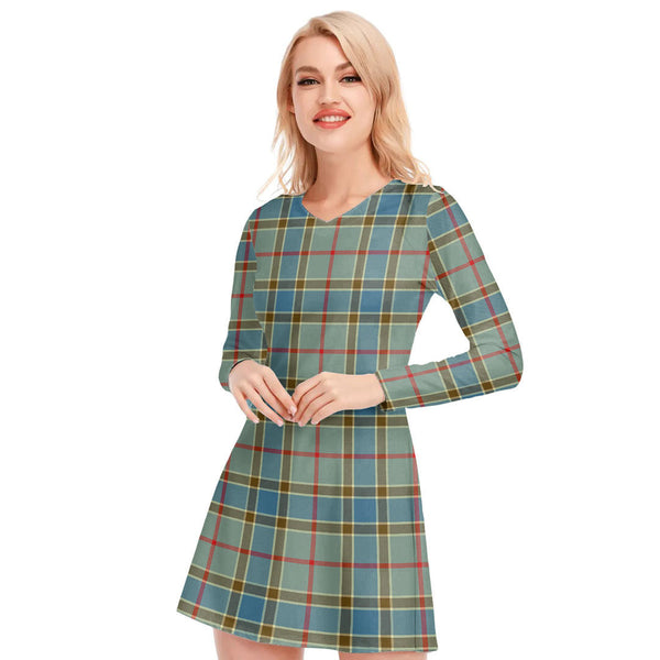 Balfour Blue Tartan Plaid V-neck Long Sleeve Dress