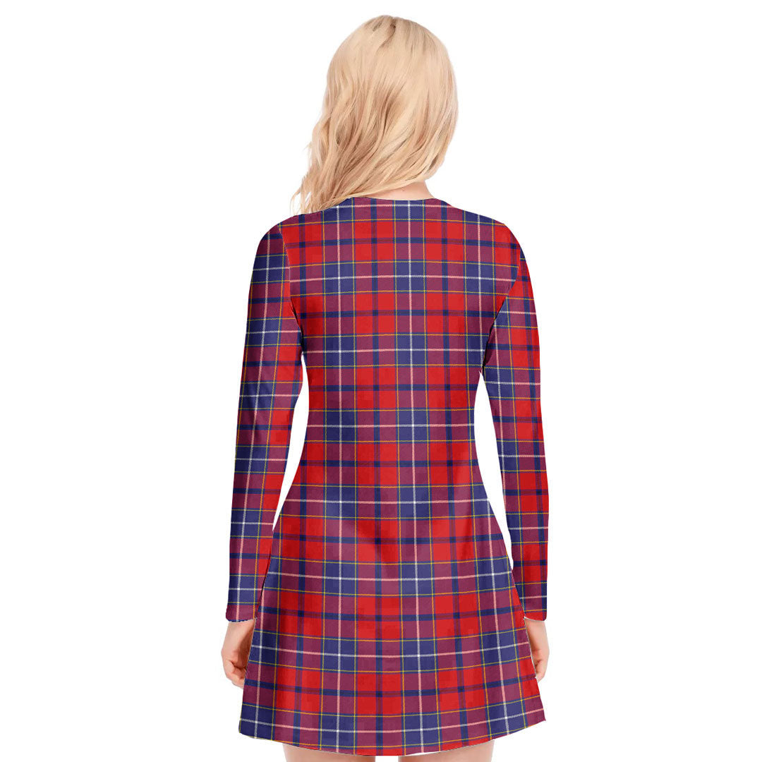 Wishart Dress Tartan Plaid V-neck Long Sleeve Dress