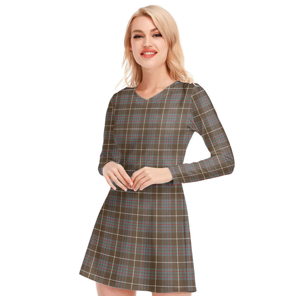 MacIntyre Hunting Weathered Tartan Plaid V-neck Long Sleeve Dress