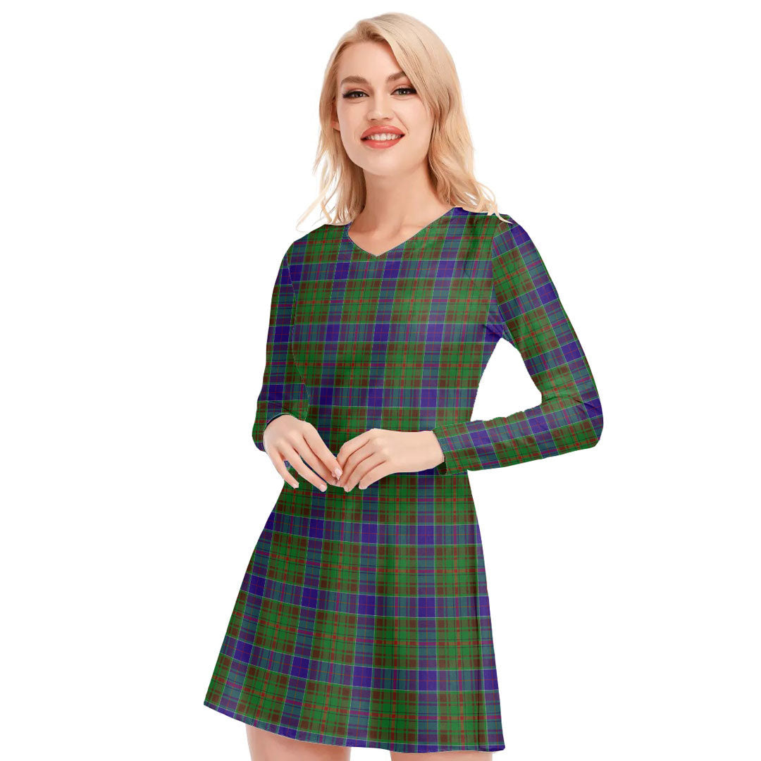 Adam Tartan Plaid V-neck Long Sleeve Dress