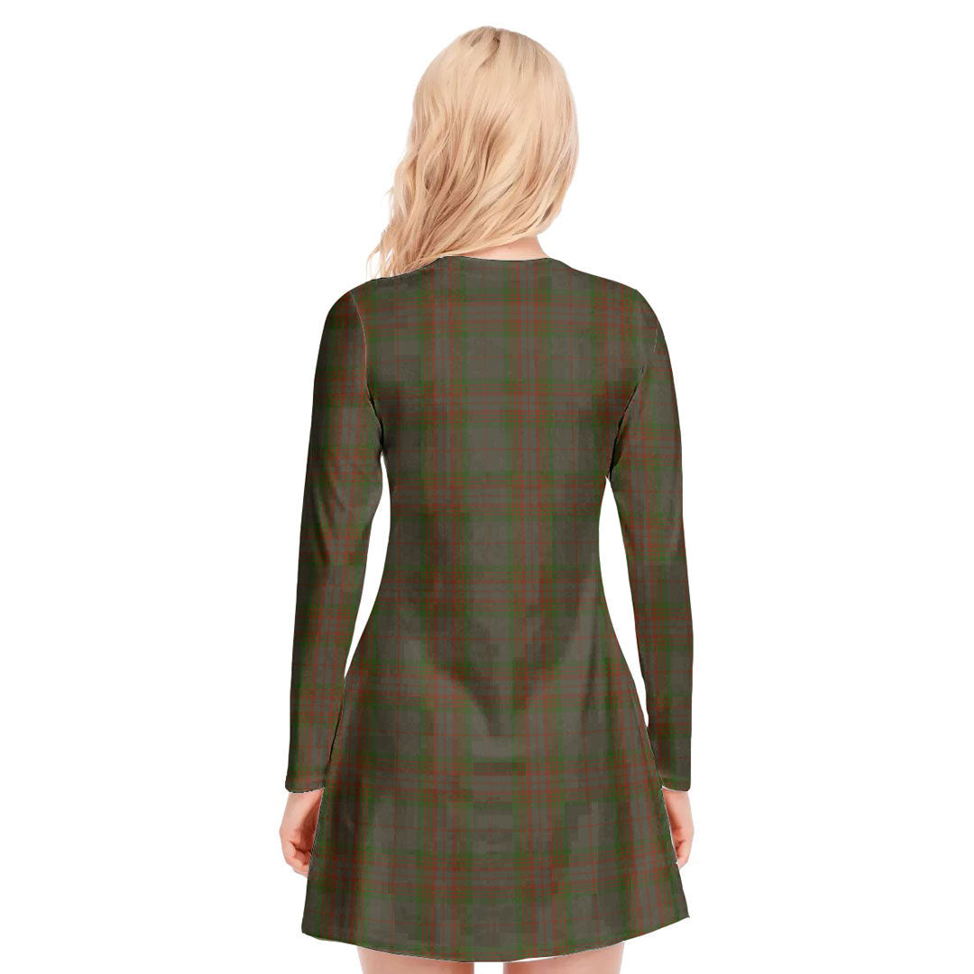 Gray Tartan Crest V-neck Long Sleeve Dress