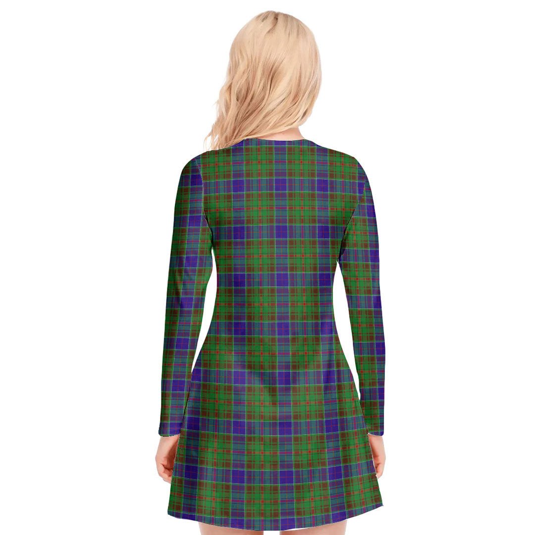 Adam Tartan Plaid V-neck Long Sleeve Dress