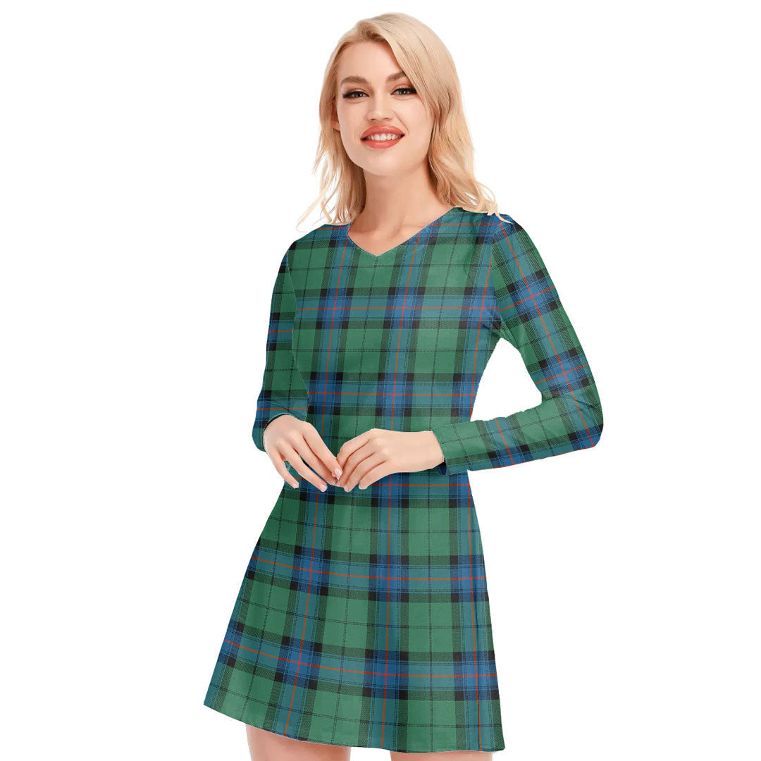 Armstrong Ancient Tartan Plaid V-neck Long Sleeve Dress