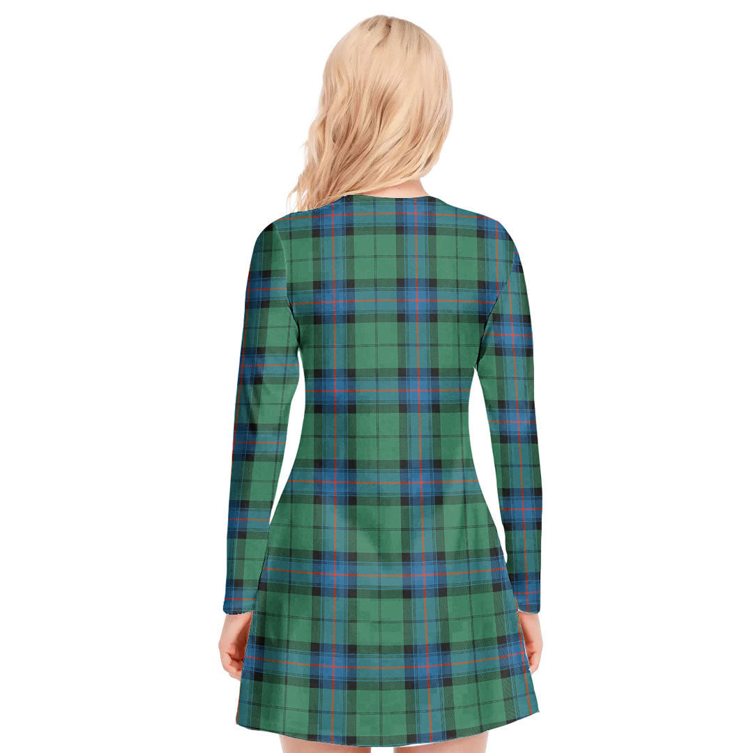 Armstrong Ancient Tartan Plaid V-neck Long Sleeve Dress