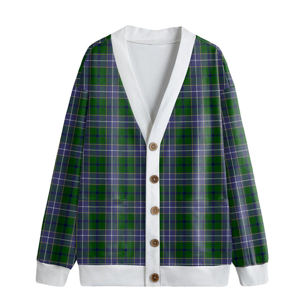 Wishart Hunting Modern Tartan Plaid Knitted Fleece Cardigan