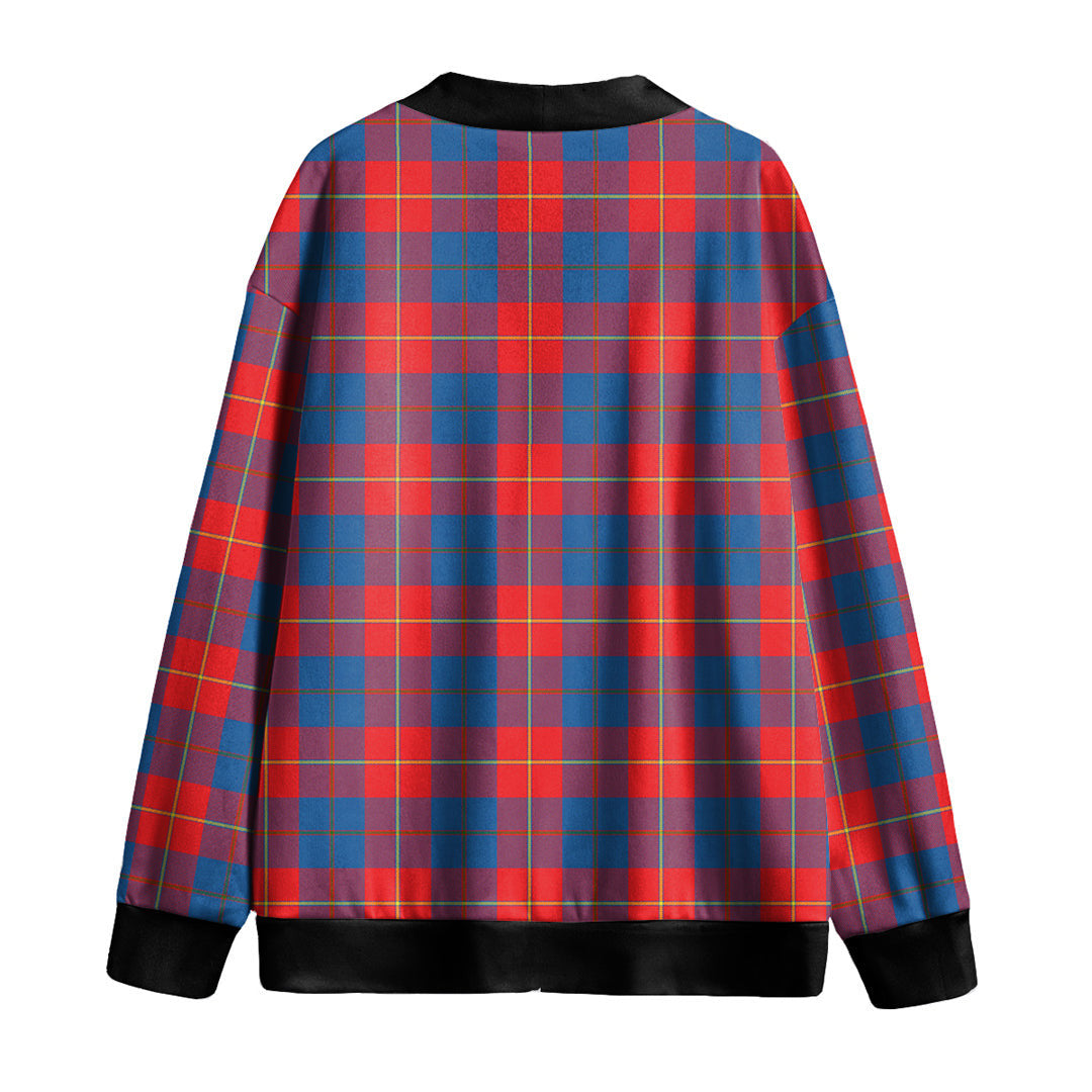 Galloway Red Tartan Plaid Knitted Fleece Cardigan