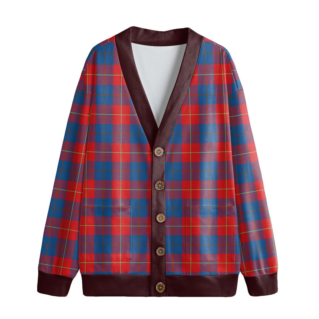 Galloway Red Tartan Plaid Knitted Fleece Cardigan