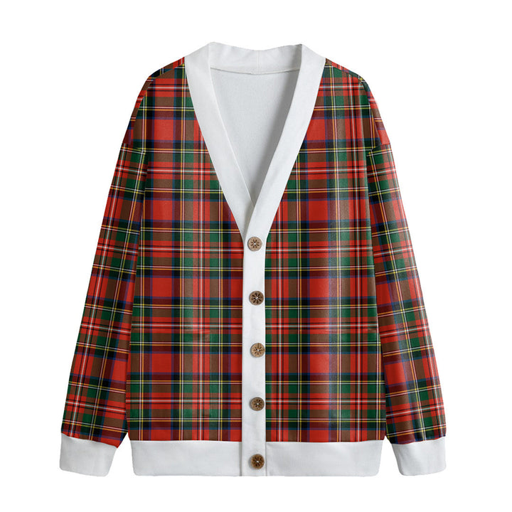 Stewart Royal Modern Tartan Plaid Knitted Fleece Cardigan
