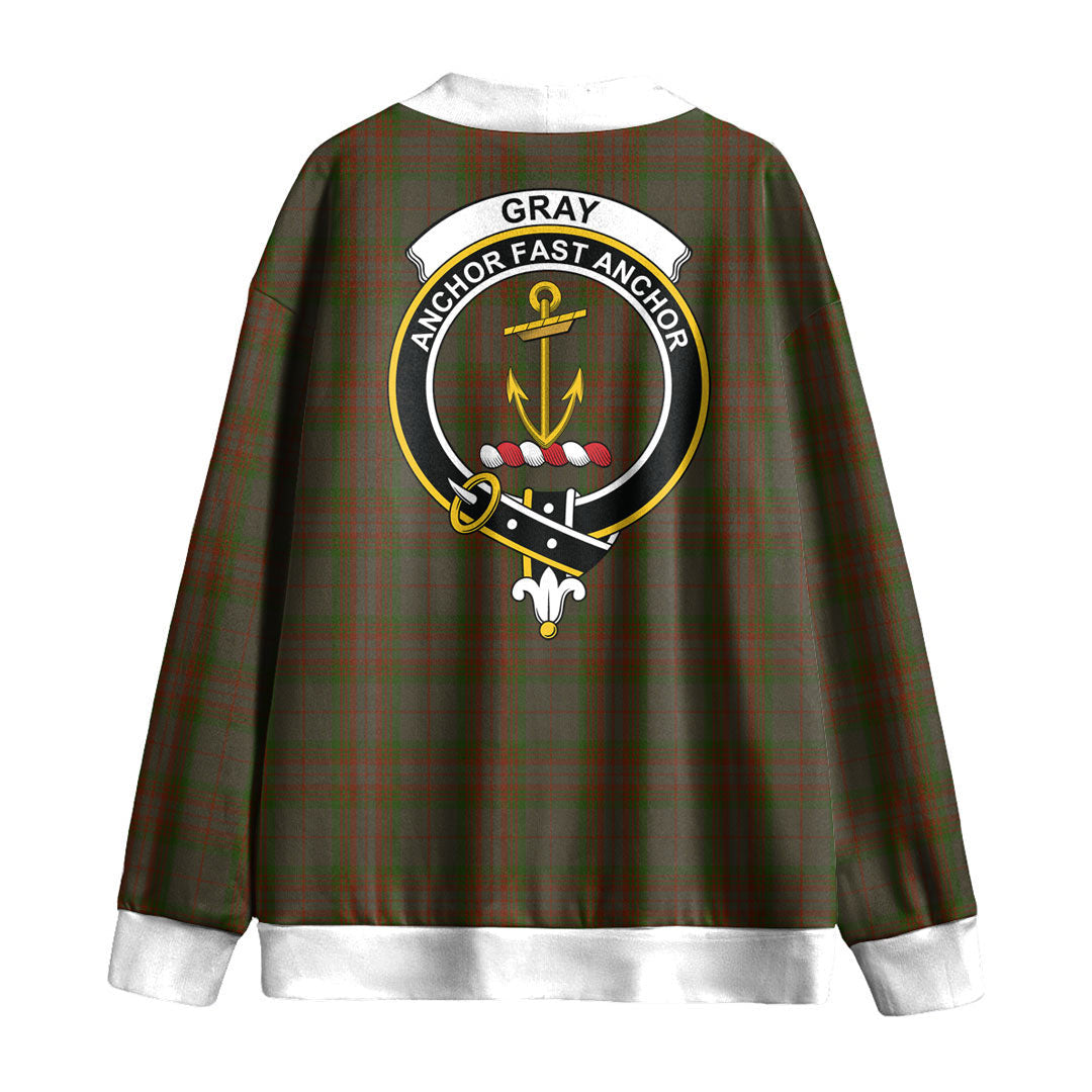 Gray Tartan Crest Knitted Fleece Cardigan