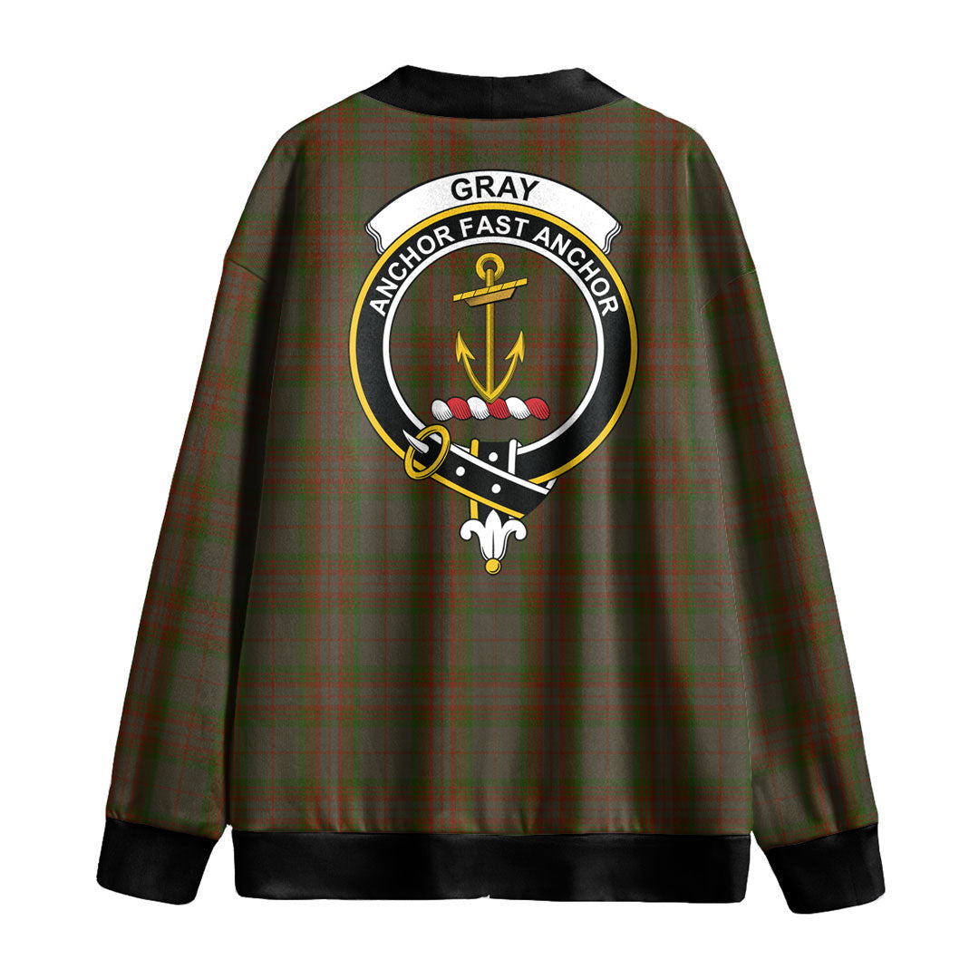 Gray Tartan Crest Knitted Fleece Cardigan