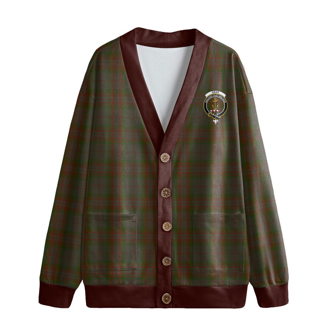 Gray Tartan Crest Knitted Fleece Cardigan