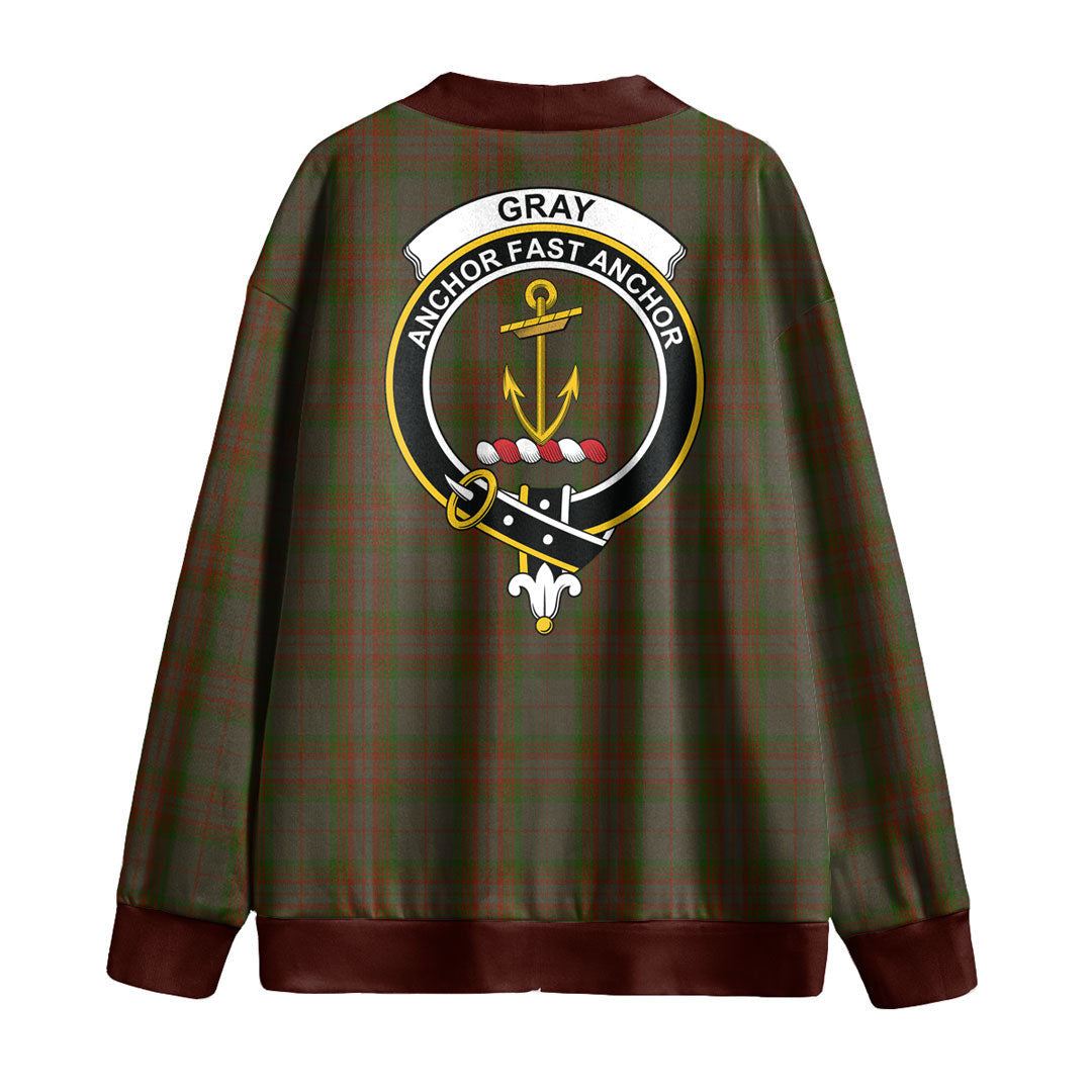 Gray Tartan Crest Knitted Fleece Cardigan