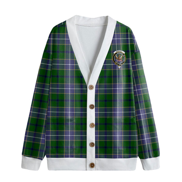 Wishart Hunting Modern Tartan Crest Knitted Fleece Cardigan