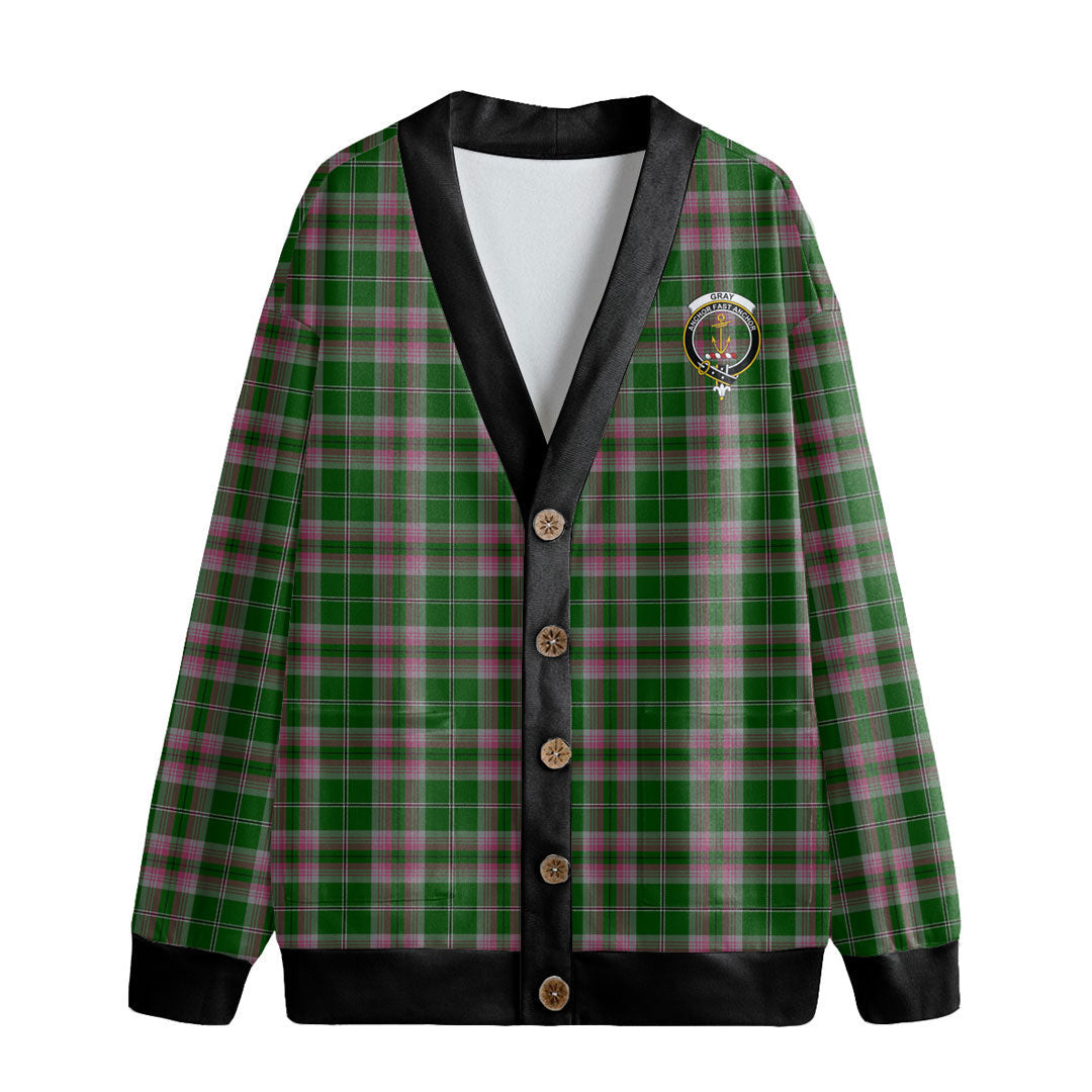 Gray Hunting Tartan Crest Knitted Fleece Cardigan