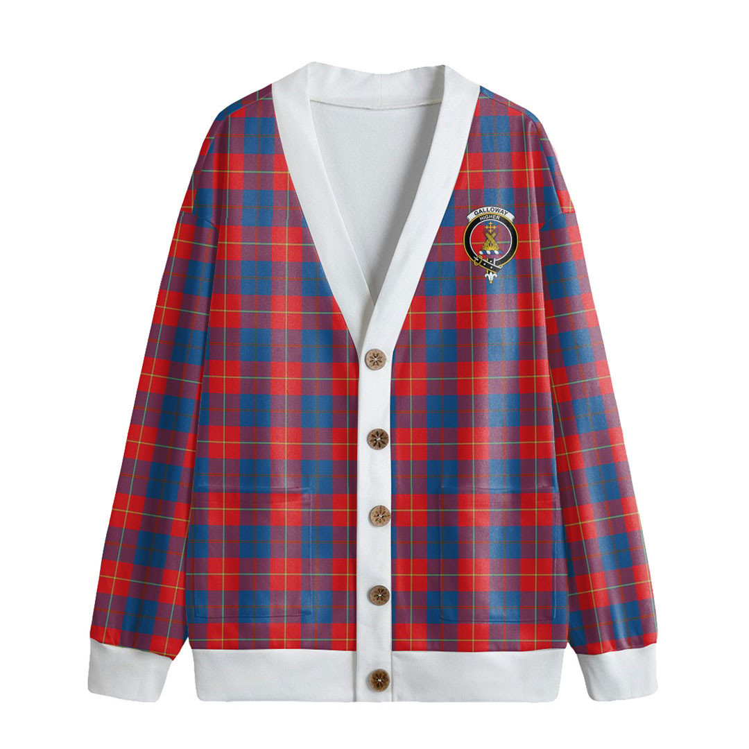 Galloway Red Tartan Crest Knitted Fleece Cardigan