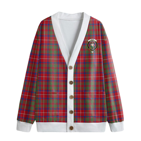 Shaw Red Modern Tartan Crest Knitted Fleece Cardigan