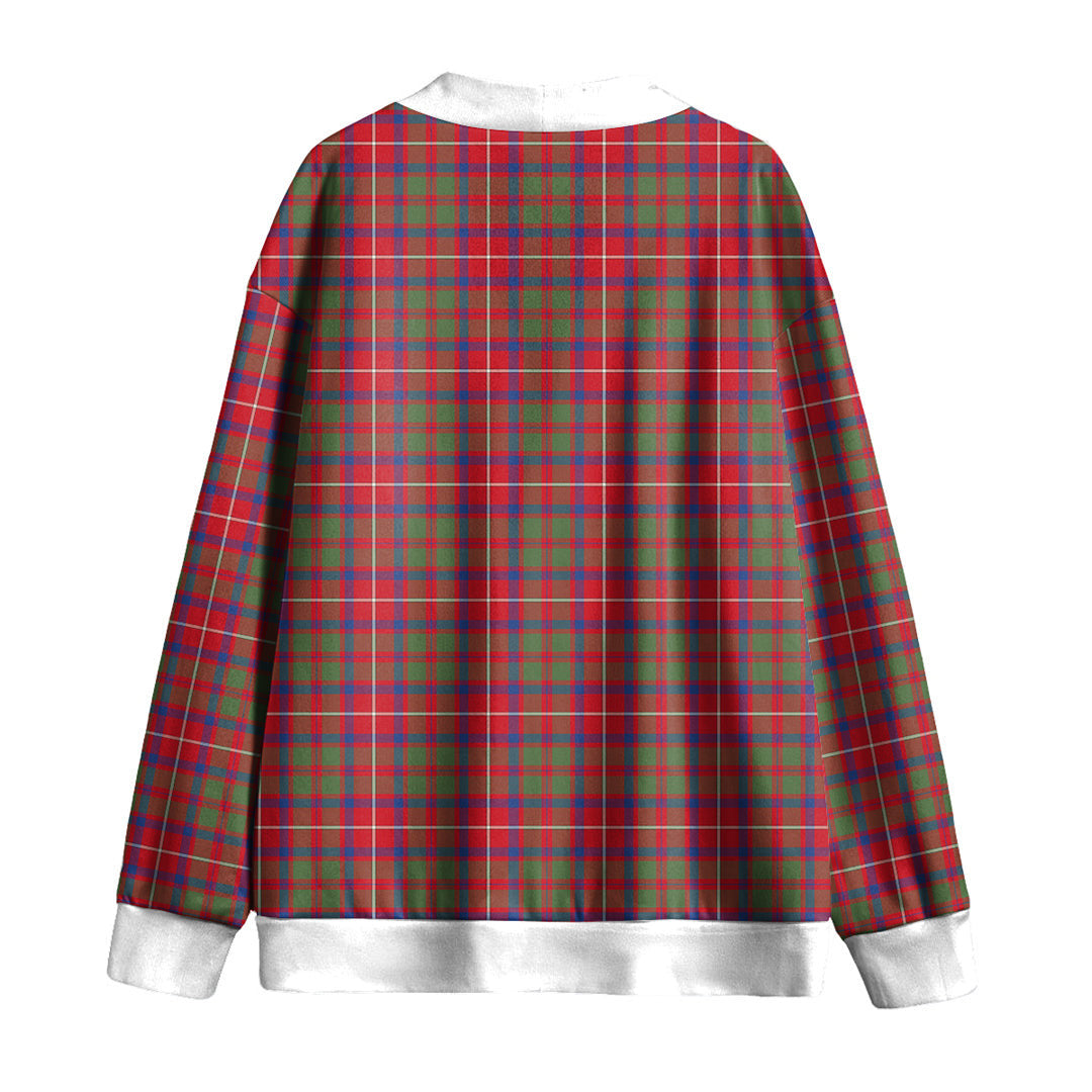 Shaw Red Modern Tartan Plaid Knitted Fleece Cardigan