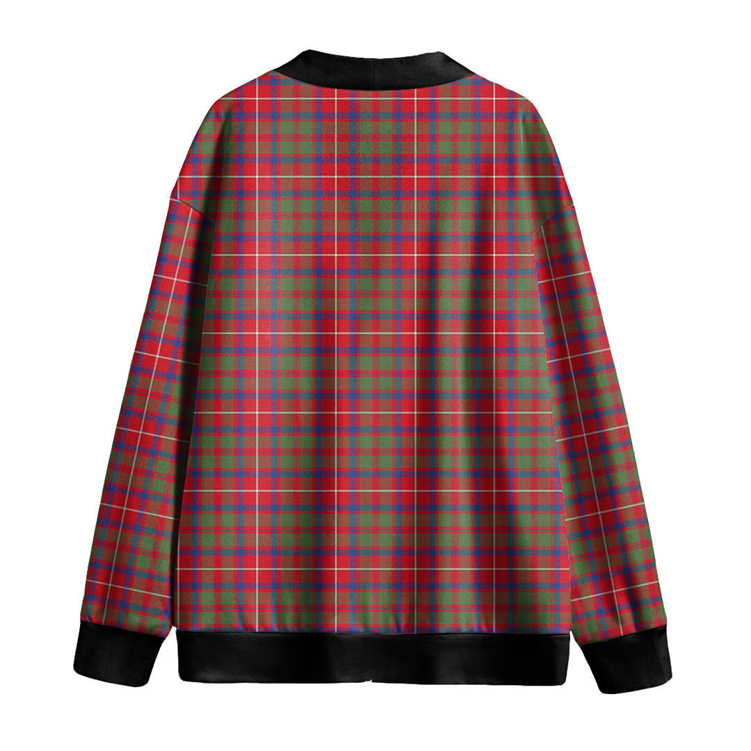 Shaw Red Modern Tartan Plaid Knitted Fleece Cardigan