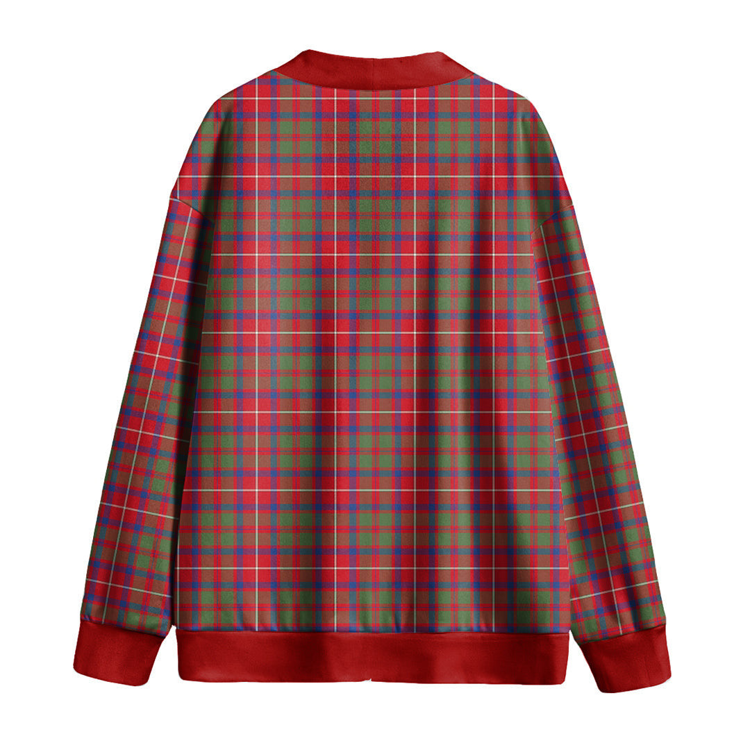 Shaw Red Modern Tartan Plaid Knitted Fleece Cardigan