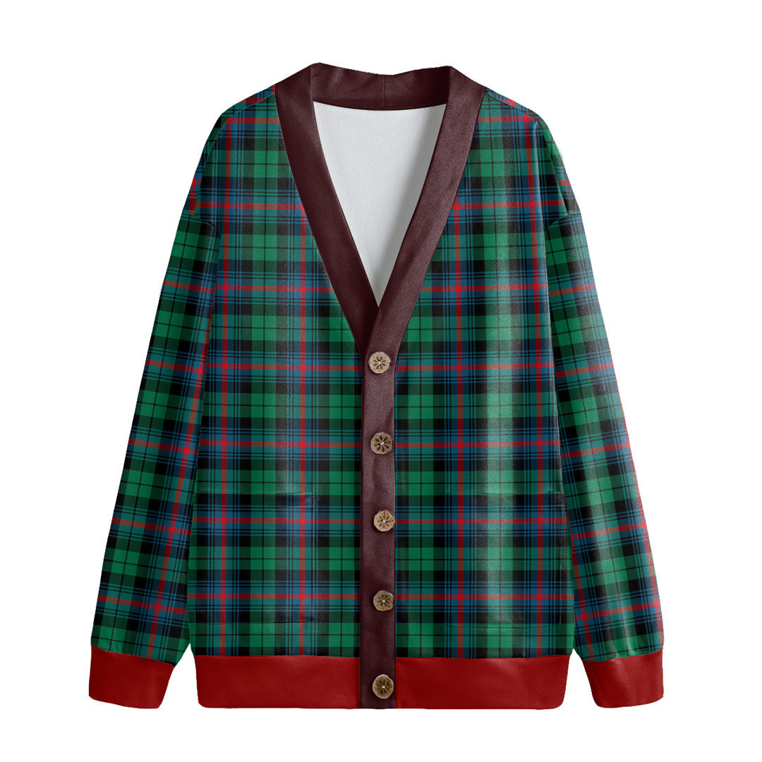 Urquhart Broad Red Ancient Tartan Plaid Knitted Fleece Cardigan