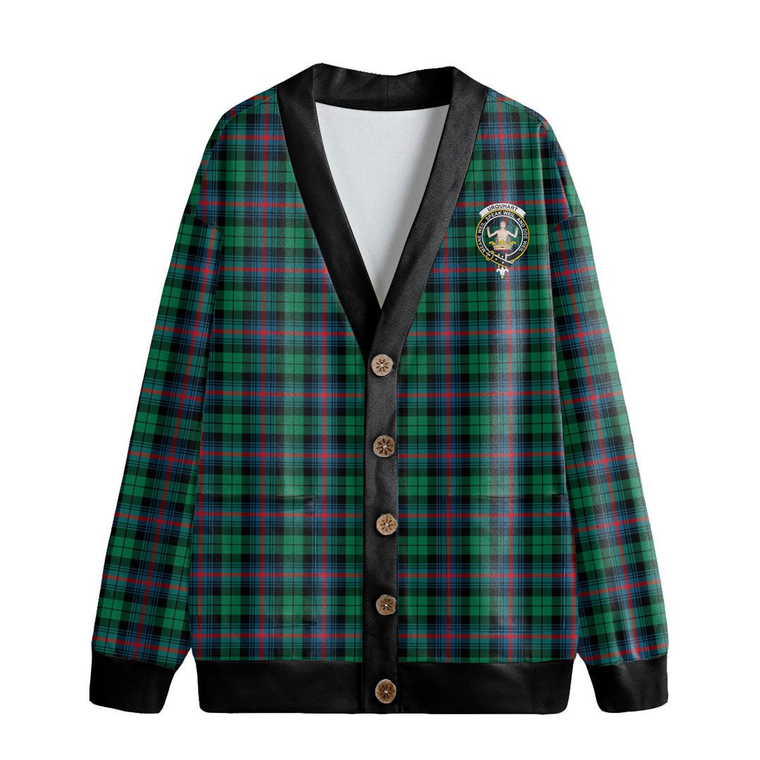 Urquhart Broad Red Ancient Tartan Crest Knitted Fleece Cardigan