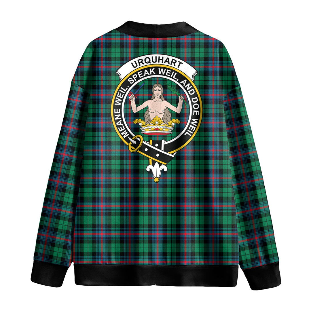 Urquhart Broad Red Ancient Tartan Crest Knitted Fleece Cardigan