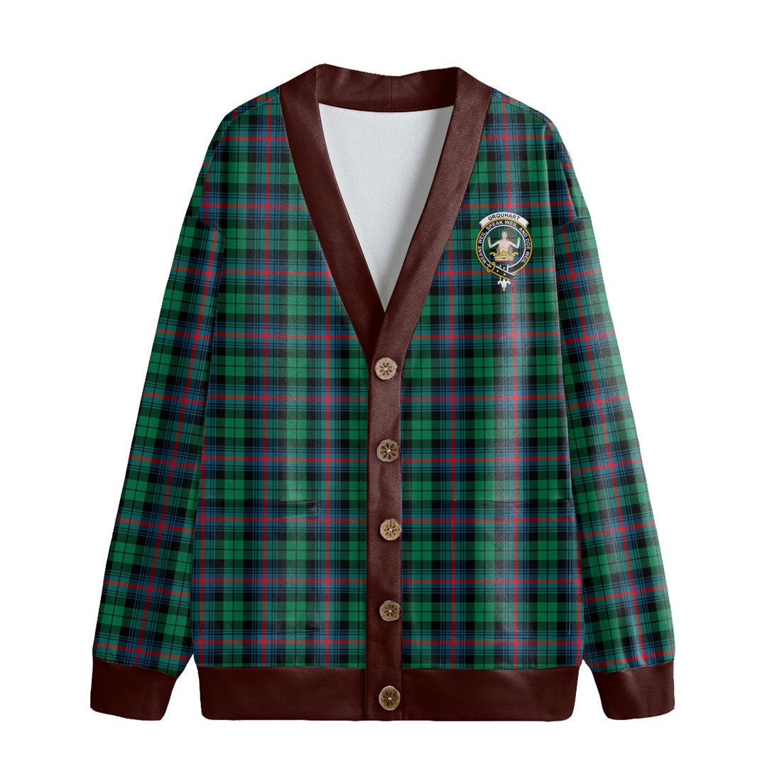 Urquhart Broad Red Ancient Tartan Crest Knitted Fleece Cardigan