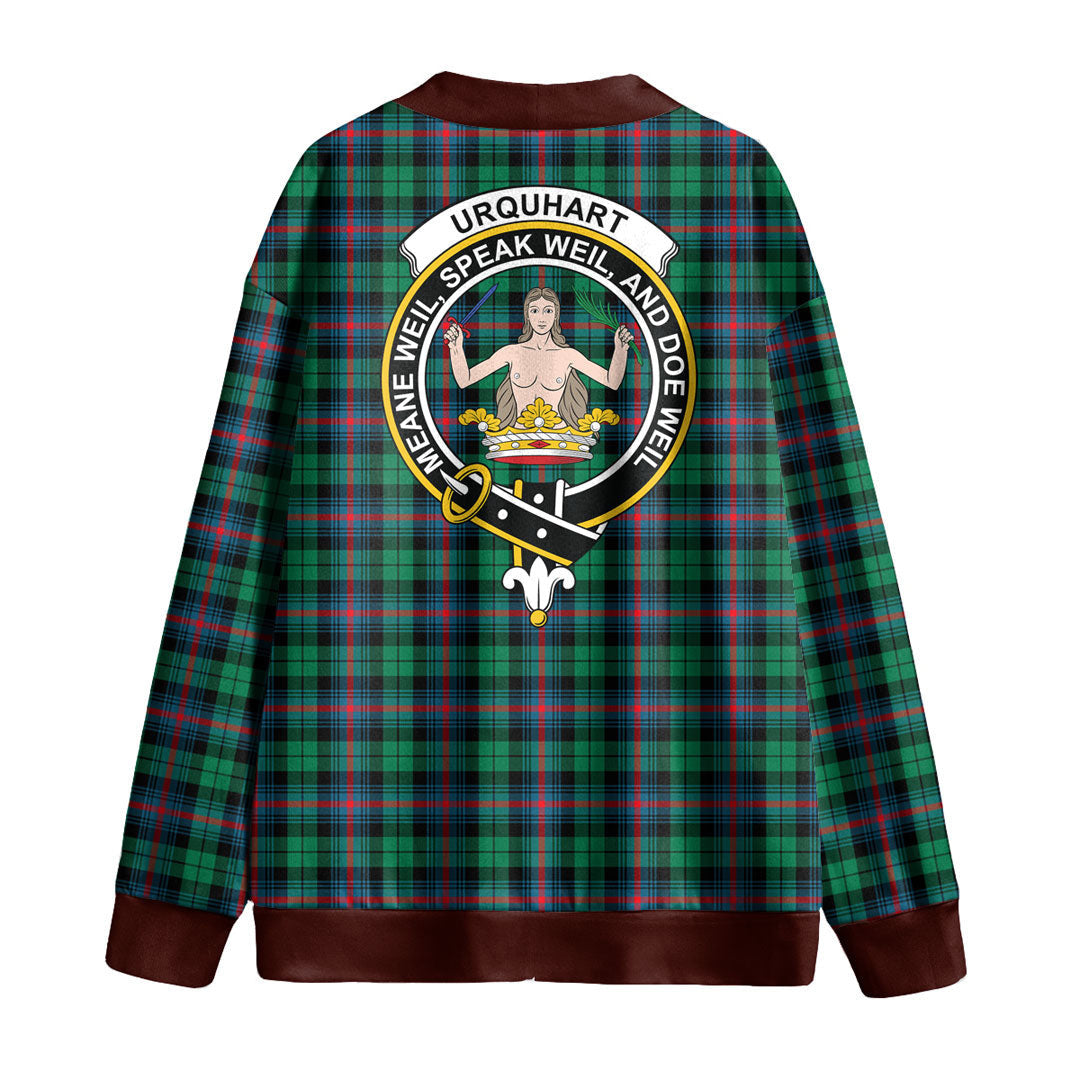 Urquhart Broad Red Ancient Tartan Crest Knitted Fleece Cardigan