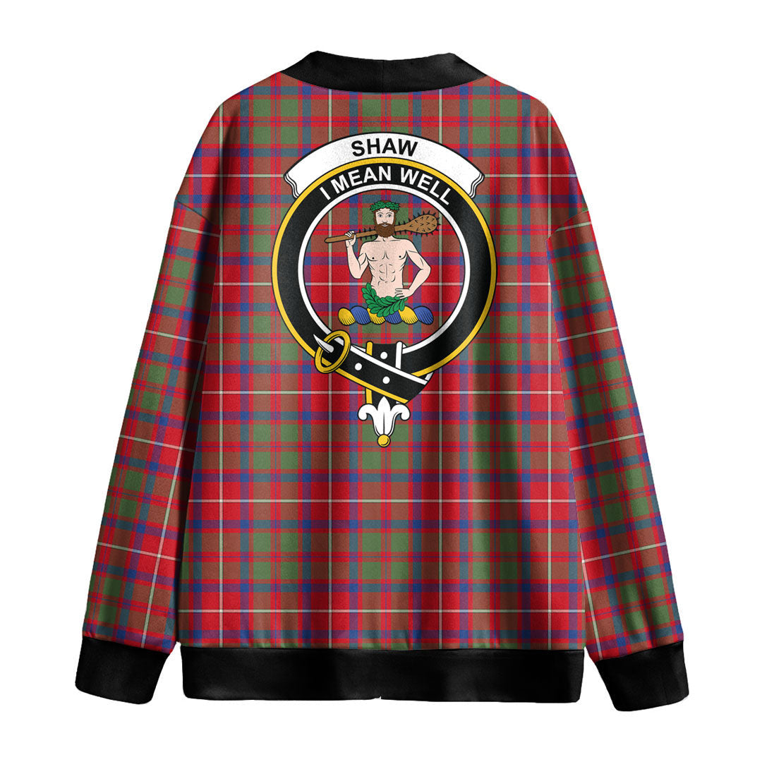 Shaw Red Modern Tartan Crest Knitted Fleece Cardigan