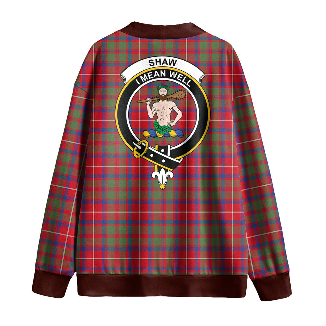 Shaw Red Modern Tartan Crest Knitted Fleece Cardigan